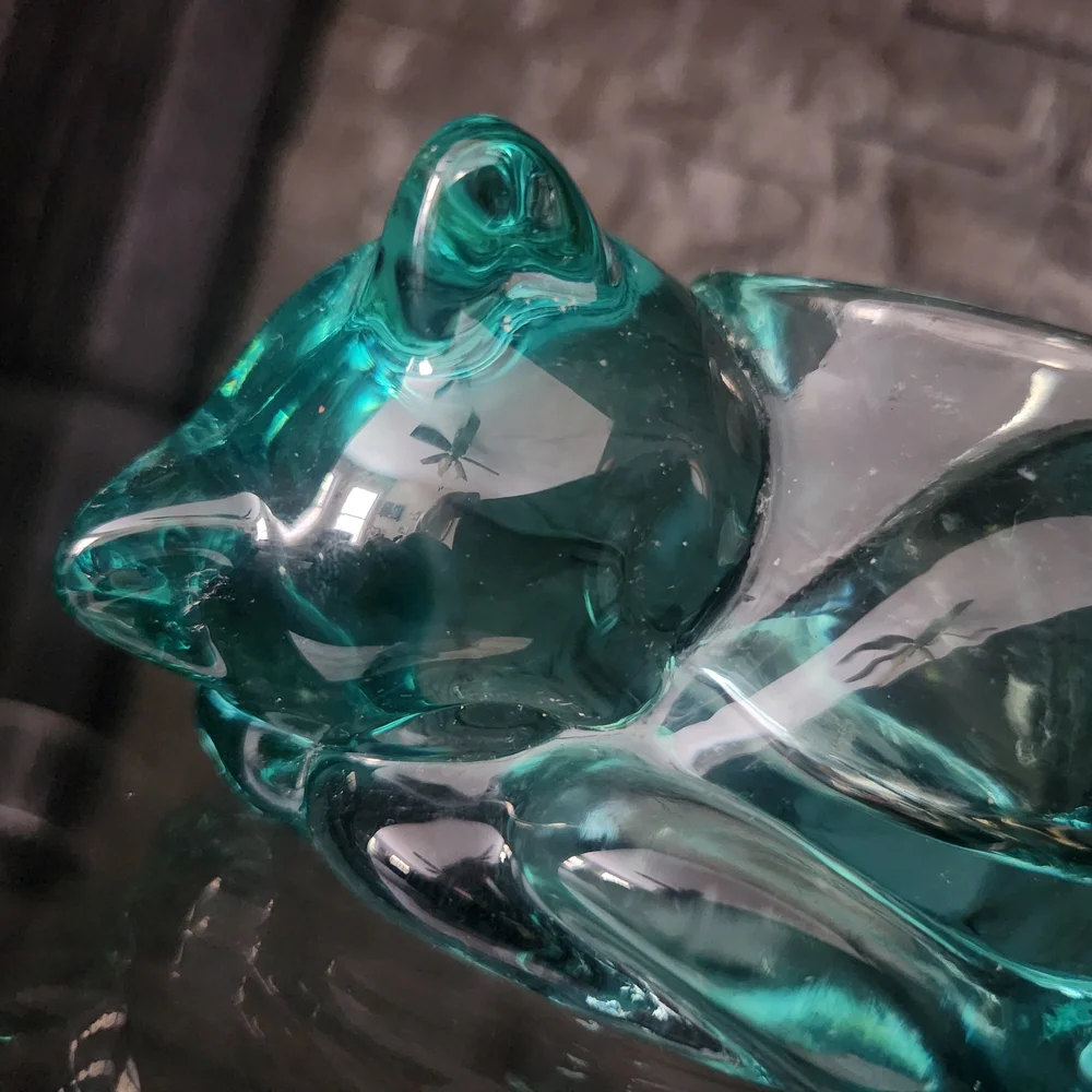 Indiana Glass Aqua/Teal Candle Lane Critters Sleeping Cat Candle Holder #3896